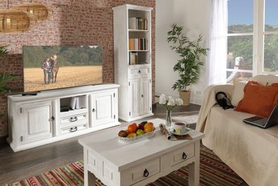 Landhausstil Lowboard TV-Tisch Fernsehschrank - weiß - Massivholz - Pinie