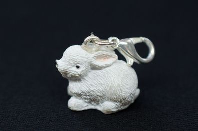 Hase Charm Anhänger Bettelarmband Miniblings Kaninchen weiß sitzend Osterhase