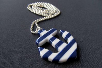 Anker Kette Halskette Miniblings 80cm Maritim Schiff blau weiß gestreift 45mm