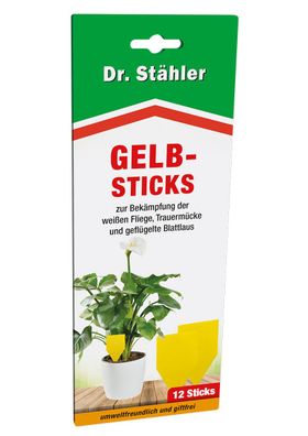 Gelb-Sticks 12 Sticks | Blattläuse, Insekten, Leimklebefalle, Trauermücke, Weiße Flie