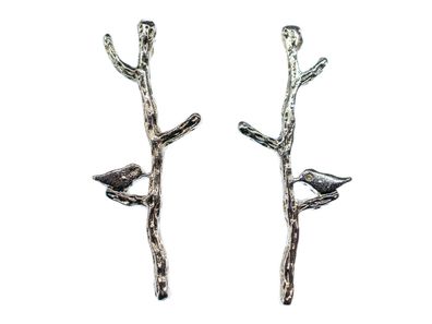 Vogel Ast Ohrstecker Miniblings Stecker Ohrringe Blätter Frühling Zweig Baum