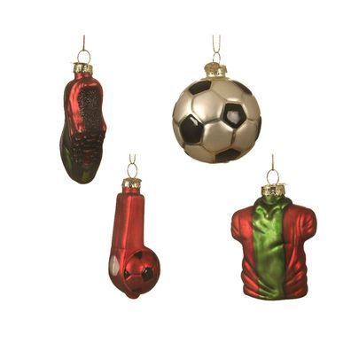 Weihnachtskugel 'Fußball' - Christbaum-Hänger, H. 6.7cm D. 6,7cm, rot. 4 Motive - 1