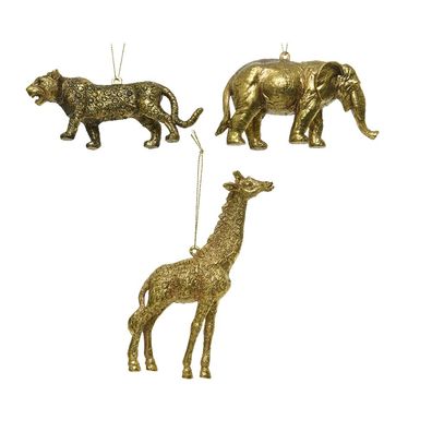 Christbaumkugel - Elefant, Leopard, Giraffe - Hänger, Kunststoff, Farbe Gold, ca. L.