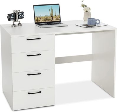 Schreibtisch mit 4 Schubladen, Home Office Computertisch klein, moderner Bürotisch