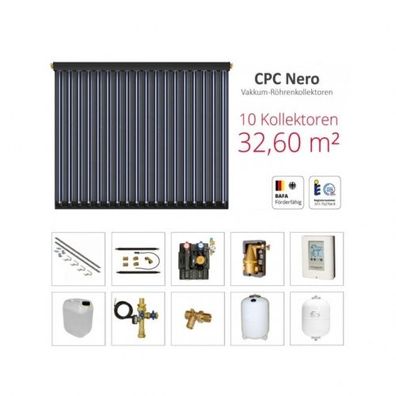Solarbayer Komplettsolarpaket CPC NERO10S Bruttogesamtfläche 32,60m² Vakuumröhre