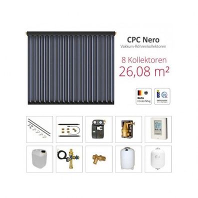 Solarbayer Komplettsolarpaket CPC NERO 8S Bruttogesamtfläche 26,08m² Vakuumröhre