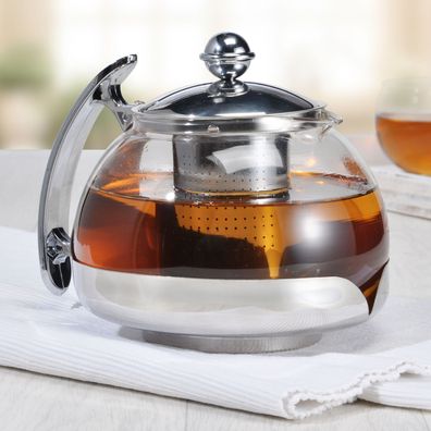 Glas Teekanne inkl. Edelstahl Teesieb - 1,2 L - Tee Bereiter Kanne mit Filter Sieb