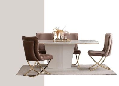 Esstisch Garnitur Gruppe Esszimmer Tisch + 4 Stuhl Set Designer Möbel