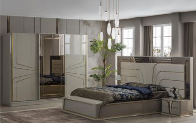 Garnitur Schlafzimmer Doppelbett Luxus Bett Modern Beige Set 4tlg Neu