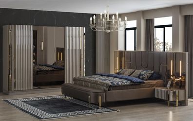 Garnitur Schlafzimmer Doppelbett Luxus Bett Modern Braun Set 4tlg Neu