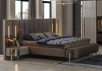 Doppelbett Garnitur Schlafzimmer Luxus Bett Modern Braun 3tlg Design
