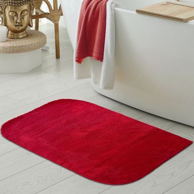 Waschbarer Designer Badezimmer Teppich - abgerundete Ecken - rot