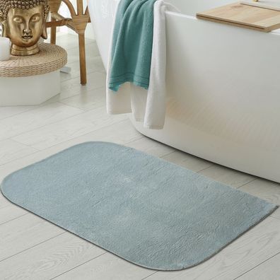 Waschbarer Designer Badezimmer Teppich - abgerundete Ecken - blau