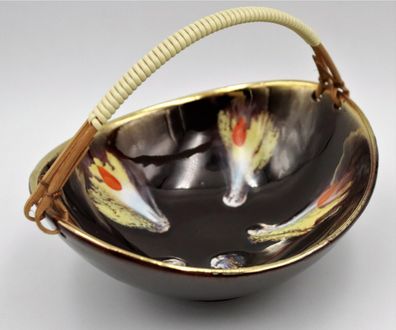 Designer Keramik & Geflecht - Schale mit Goldrand / Antik Germany #O