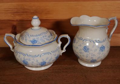 Antik Seltmann Weiden Porzellan Creme & blaue Blüten Milch- & Zuckergedeck #Z4