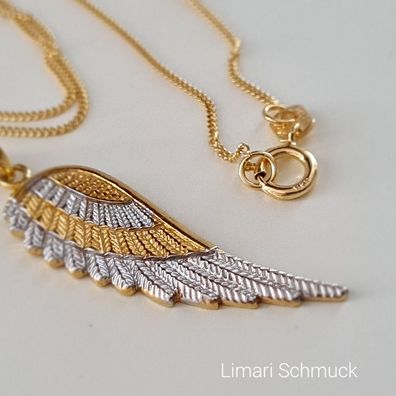 Limari Schmuck Engel Flügel Anhänger + Kette 45-50 cm bicolor Gold auf Silber 925