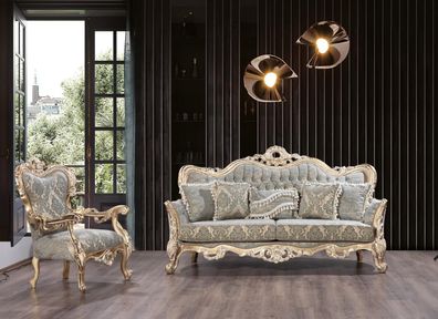 Sofagarnitur Klassische Luxus Sofas Sessel Wohnzimmer set 3 + 1 Sitz Chesterfield