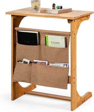 U-förmiger Beistelltisch aus Bambus, Laptoptisch mit Tasche, Notebooktisch, Natur