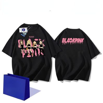 Kpop Blackpink Damen T-shirt Graffiti Kurzarm Top Rundhals Cotta Periphery Gift