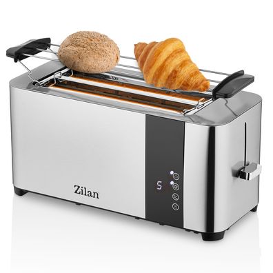 Zilan Scheiben Edelstahl Toaster | Mit Brötchenaufsatz und Krümelschublade| Toaste...