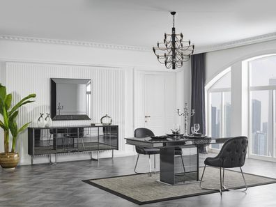 Luxus Esszimmer Set Tisch Gruppe 4tlg. Eckgarnitur Kommode Spiegel Neu