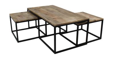 3er Set Couchtische Mangoholz und Eisen