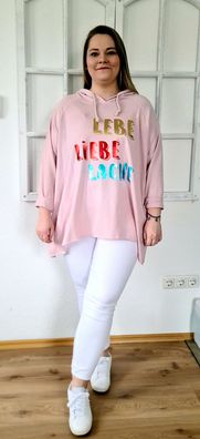 Damen Italy Sweatshirt Kapuze Hoody "Lebe Liebe Lache" oversize Gr. 40-44 Rosa