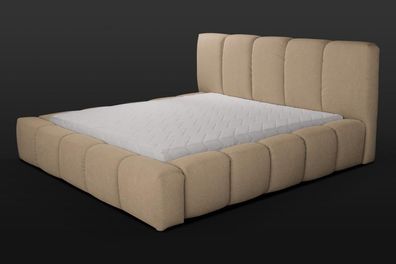 Bett Beige Doppelbett Schlafzimmer Holzmöbel Design elegant Polsterung Stoff neu