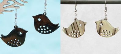 1 Paar Ohrringe aus Holz, Vogel, handmade, Holzohrringe hängend, Hängeohrringe