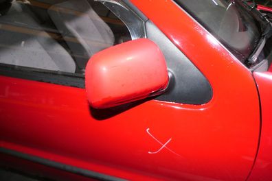 VW Polo 6N manueller manuell Spiegel Außenspiegel rechts mit Glas rot LP3G flash