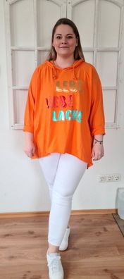 Damen Italy Sweatshirt Kapuze Hoody "Lebe Liebe Lache" oversize Gr. 40-44 Orange