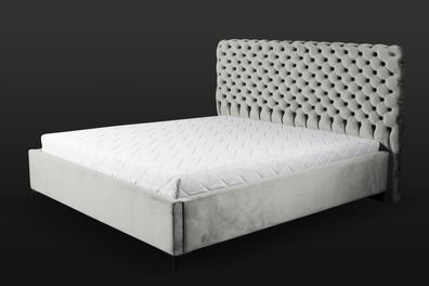 Graues Chesterfield-Bett Klassisches Schlafzimmermöbel-Design Eleganter Stoff