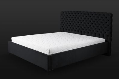 Schwarzes Chesterfield Bett Klassisches Schlafzimmermöbel Design Stoff
