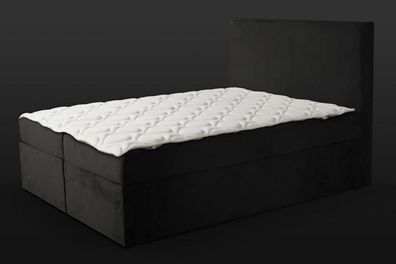 Schwarzes Doppelbett Klassisches Schlafzimmermöbel Design Eleganter Stoff neu