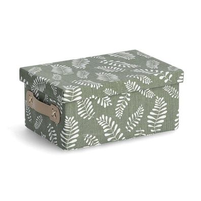 Aufbewahrungsbox mit Deckel, Baumwolle, Muster mit Blättern