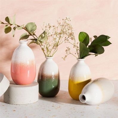 Mini Vase Dip Glazed Sass & Belle Blumenvase Steingut Ombre Effekt Grün Grau