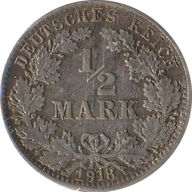 Kaiserreich J.016 1918 J Kleinmünze 1/2 Mark Silber*