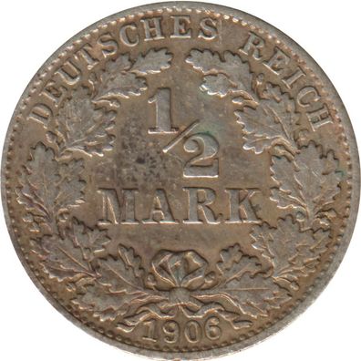 Kaiserreich J.016 1906 D Kleinmünze 1/2 Mark Silber*