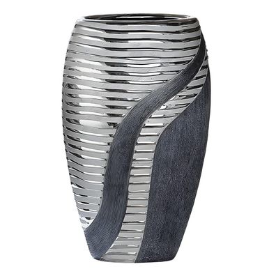 Keramik-Vase - Gilde ovale Blumenvase Sevilla 24.5 cm anthrazit-silber - Deko Design