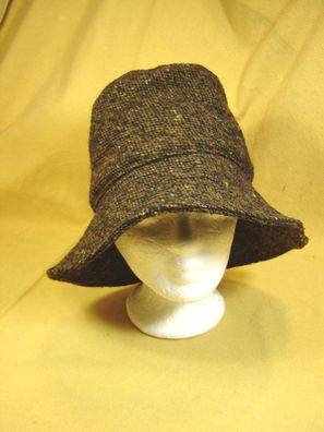 Vintage ausgefallener Hut 70er 80er Jahre Tweed schwarz braun p B9 Z