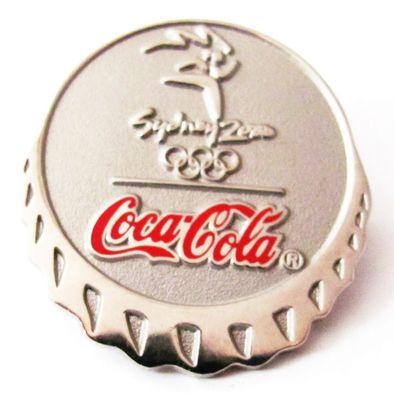 Coca Cola - Olympische Spiele 2000 in Sydney - Kronkorkenform ( silberfarbend ) - Pin