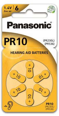 Panasonic PR 10 - Zink-Luft Hörgeräte Knopfzelle - 6er Pack