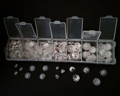 Box 600 Perlenkappen Perlkappen Endkappen Spacer Silber 6-10mm Schmuck basteln