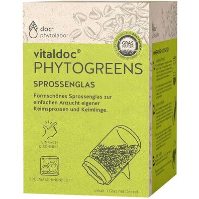 vitaldoc® Phytogreens Sprossenglas für Keimsaat mit Deckel 15,5cm hoch