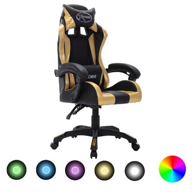 vidaXL Gaming-Stuhl mit RGB LED-Leuchten Gold und Schwarz Kunstleder