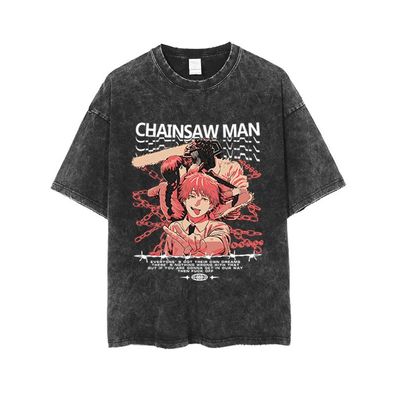 Anime Chainsaw Man Herren Damen T-shirt Denji Pochita Vintage Tee Freizeit Top