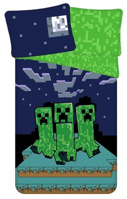 Kinder Wende-Bettwäsche Minecraft Green Creeper Nacht Wolken Grün Bettdecke 140