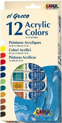 el Greco Acrylfarben 12Tuben je 12ml, 1Set