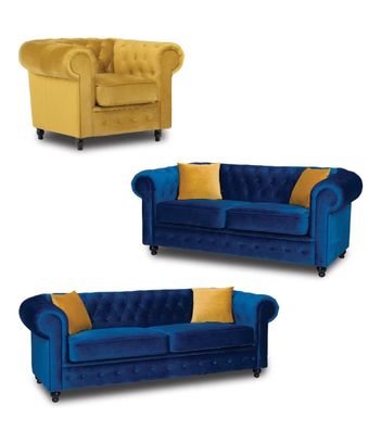 Chesterfield Sofagarnitur Couch Möbel Wohnzimmer Einrichtung 3 + 2 + 1 Sitzer