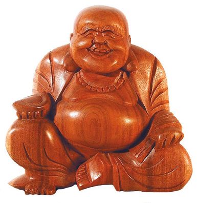 Lachender Buddha im Lotossitz Holz braun 15cm
